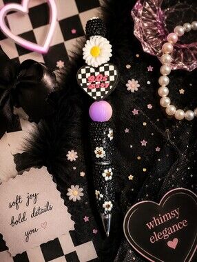90s Baby Rhinestone Handmade Beaded Ink Pen | Daisy | Checkered Heart |